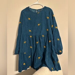 Blue Dress with Yellow Floral Embroidery
